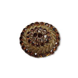 Lisner Gold Tone Domed Brooch With Brown & Tan Crystals